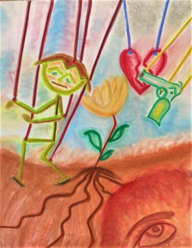 Schilderij getiteld "Who is Pulling the…" door Arlette Stella, Origineel Kunstwerk, Pastel