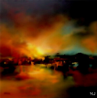 Digital Arts titled "Sunset over a lake…" by Armajay, Original Artwork, Digital Painting