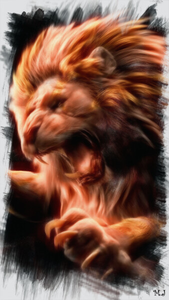 Digital Arts titled "Terrifying lion - ®🎆" by Armajay, Original Artwork, Digital Painting