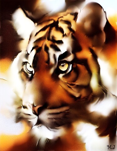 Digitale Kunst getiteld "Flaming Tiger - Dig…" door Armajay, Origineel Kunstwerk, Digitaal Schilderwerk