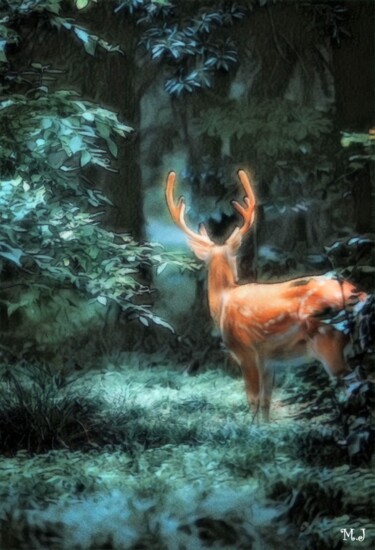 Digital Arts titled "A deer in the middl…" by Armajay, Original Artwork, Digital Painting