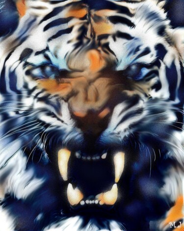 Digitale Kunst getiteld "Big white tiger - P…" door Armajay, Origineel Kunstwerk, Digitaal Schilderwerk