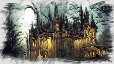 Artes digitais intitulada "Castle in the Mist…" por Armajay, Obras de arte originais, Imagem gerada por IA