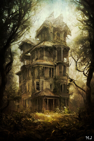 Digital Arts titled "Large spooky house…" by Armajay, Original Artwork, Digital Painting