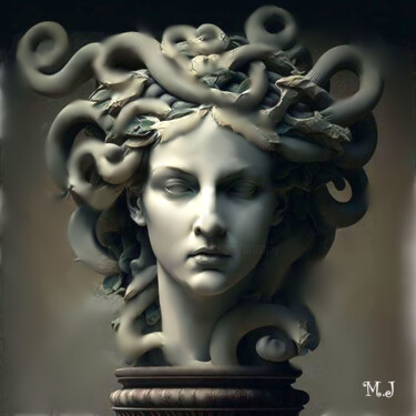 Digitale Kunst mit dem Titel "Hydra bust, mytholo…" von Armajay, Original-Kunstwerk, 2D digitale Arbeit