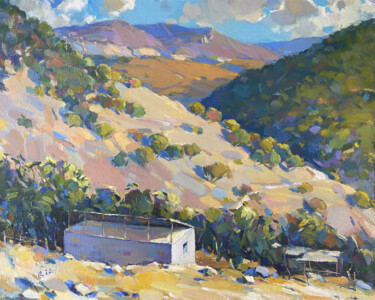 Painting titled "SUNLIT SECLUSION" by Arman Avagyan, Original Artwork, Oil Mounted on Wood Stretcher frame