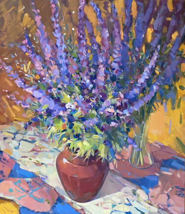 Painting titled "LAVENDER SERENADE" by Arman Avagyan, Original Artwork, Oil Mounted on Wood Stretcher frame