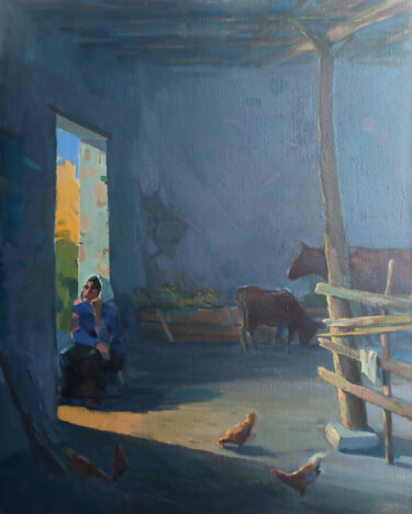 Painting titled "AFTERNOON REPOSE" by Arman Avagyan, Original Artwork, Oil Mounted on Wood Stretcher frame