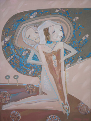Painting titled "Прятки." by Arman Bai, Original Artwork, Oil Mounted on Wood Stretcher frame