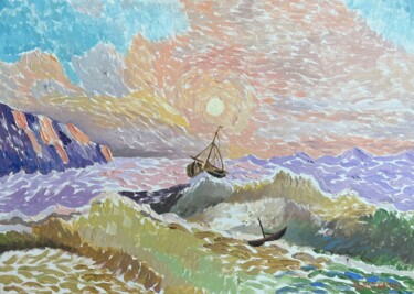 Painting titled "Sunrise" by Arman Khlghatyan, Original Artwork, Oil Mounted on Wood Panel