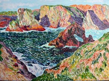 Картина под названием "Sea with rock." - Arman Khlghatyan, Подлинное произведение искусства, Масло Установлен на Деревянная…