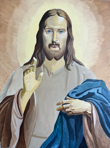 Painting titled "Jesus Christ" by Arman Khlghatyan, Original Artwork, Oil Mounted on Wood Panel