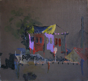 Painting titled "Vue de la rue Pouch…" by Arman Tadevosyan, Original Artwork, Oil