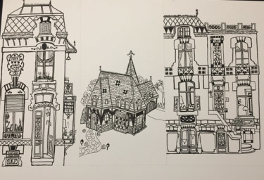 Drawing titled "houses of 19th cent…" by Armand Vahe, Original Artwork, Gel pen