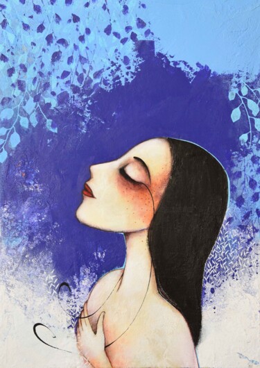 Painting titled "L'heure bleue" by Armandine Js, Original Artwork, Acrylic