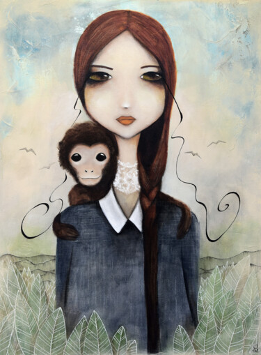 Peinture intitulée "A monkey on my shou…" par Armandine Js, Œuvre d'art originale, Acrylique