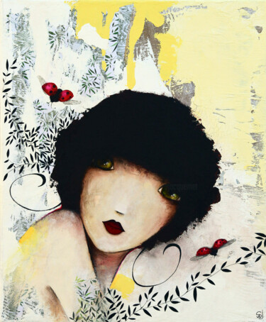 Painting titled "Lady Bug" by Armandine Js, Original Artwork, Acrylic