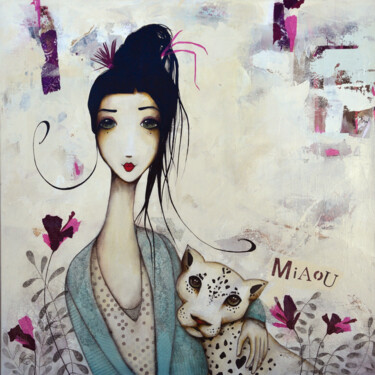 Malerei mit dem Titel "Miaou" von Armandine Js, Original-Kunstwerk, Acryl