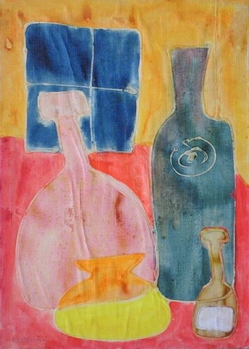 Malerei mit dem Titel "INTERNO CON BOTTIGL…" von Armando Moreschi, Original-Kunstwerk, Öl