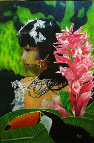 Peinture intitulée "India Carajá" par Armando Silva, Œuvre d'art originale, Huile