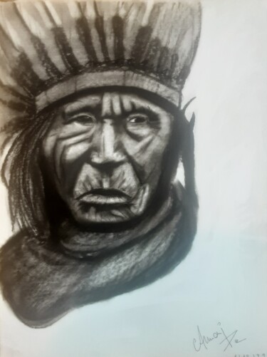 Drawing titled "Guerrier" by Armani, Original Artwork, Charcoal