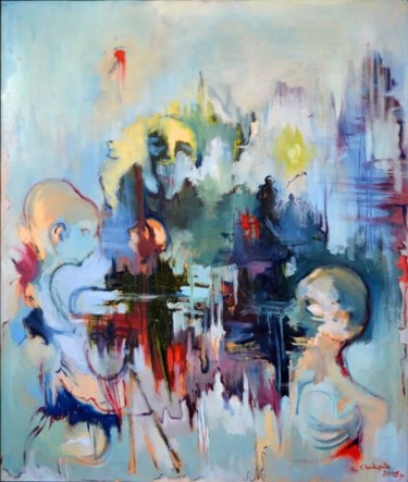 Painting titled "Crowd" by Arman Ohanyan, Original Artwork, Oil Mounted on Wood Panel