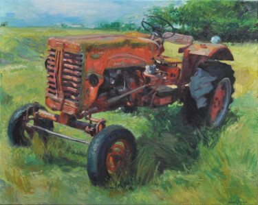 Pintura titulada "Tracteur gondole" por Armel Jullien, Obra de arte original, Oleo Montado en Bastidor de camilla de madera