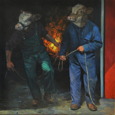 Painting titled "Joindre les debout 1" by Armel Jullien, Original Artwork, Oil Mounted on Wood Stretcher frame