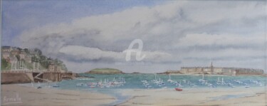 Painting titled "Dinard Plage du pri…" by Armelle Cailly, Original Artwork, Watercolor