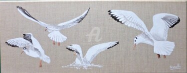 Painting titled "vol de mouettes 2" by Armelle Cailly, Original Artwork, Acrylic Mounted on Wood Stretcher frame