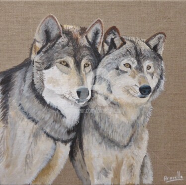 Painting titled "loups" by Armelle Cailly, Original Artwork, Acrylic Mounted on Wood Stretcher frame