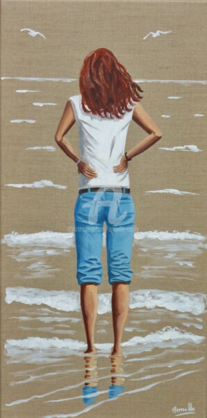 Peinture intitulée "Face à la mer" par Armelle Cailly, Œuvre d'art originale, Acrylique Monté sur Châssis en bois