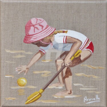 Peinture intitulée "fillette à la balle…" par Armelle Cailly, Œuvre d'art originale, Acrylique Monté sur Châssis en bois