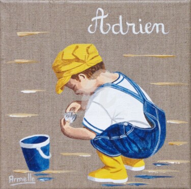 Painting titled "Adrien" by Armelle Cailly, Original Artwork, Acrylic Mounted on Wood Stretcher frame