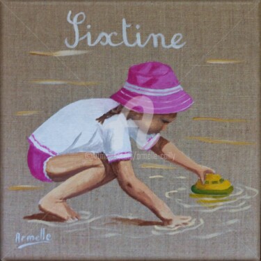 Malerei mit dem Titel "Le bateau" von Armelle Cailly, Original-Kunstwerk, Acryl Auf Keilrahmen aus Holz montiert