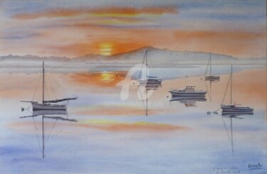 Painting titled "Soleil levant sur P…" by Armelle Cailly, Original Artwork, Watercolor Mounted on Cardboard