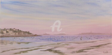 Painting titled "Dinard petit matin…" by Armelle Cailly, Original Artwork, Watercolor Mounted on Cardboard