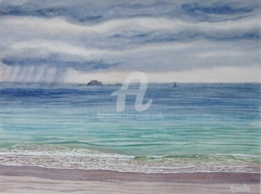 Painting titled "Saint Malo: vue du…" by Armelle Cailly, Original Artwork, Watercolor Mounted on Cardboard