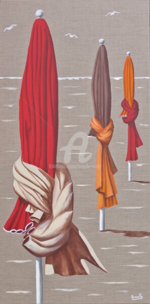 Painting titled "parasols 50x100" by Armelle Cailly, Original Artwork, Acrylic Mounted on Wood Stretcher frame