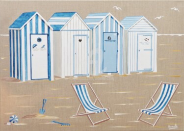 Pintura titulada "cabines bleues" por Armelle Cailly, Obra de arte original, Acrílico Montado en Bastidor de camilla de made…