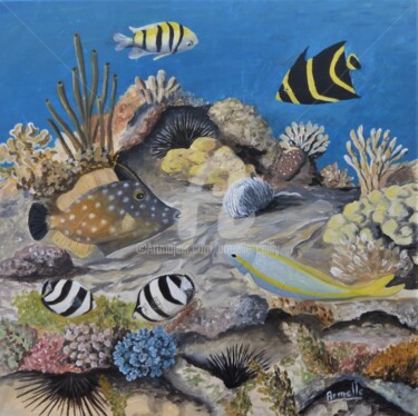 Peinture intitulée "poissons du lagon" par Armelle Cailly, Œuvre d'art originale, Acrylique