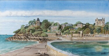 Painting titled "Dinard Pointe du Mo…" by Armelle Cailly, Original Artwork, Watercolor Mounted on Cardboard
