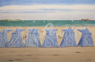 Peinture intitulée "Dinard plage de l'E…" par Armelle Cailly, Œuvre d'art originale, Aquarelle