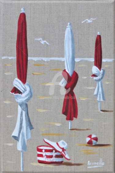 Pittura intitolato "petits parasols rou…" da Armelle Cailly, Opera d'arte originale, Acrilico Montato su Telaio per barella…