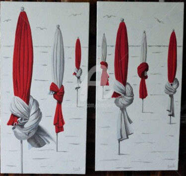 Painting titled "2 toiles parasols r…" by Armelle Cailly, Original Artwork, Acrylic Mounted on Wood Stretcher frame