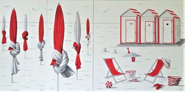 Peinture intitulée "triptyque parasols…" par Armelle Cailly, Œuvre d'art originale, Acrylique Monté sur Châssis en bois