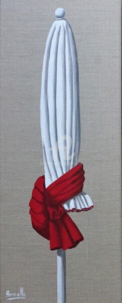 Peinture intitulée "1 parasol rouge" par Armelle Cailly, Œuvre d'art originale, Acrylique Monté sur Châssis en bois