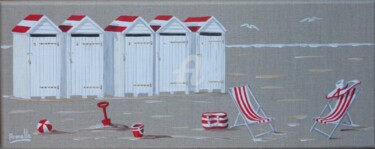 绘画 标题为“Cabines rouges et t…” 由Armelle Cailly, 原创艺术品, 丙烯 安装在木质担架架上