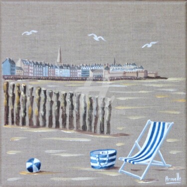 Painting titled "Saint Malo plage" by Armelle Cailly, Original Artwork, Acrylic Mounted on Wood Stretcher frame