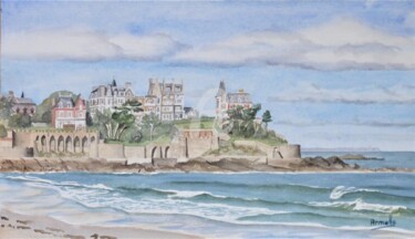 Painting titled "Dinard, villas poin…" by Armelle Cailly, Original Artwork, Watercolor Mounted on Cardboard